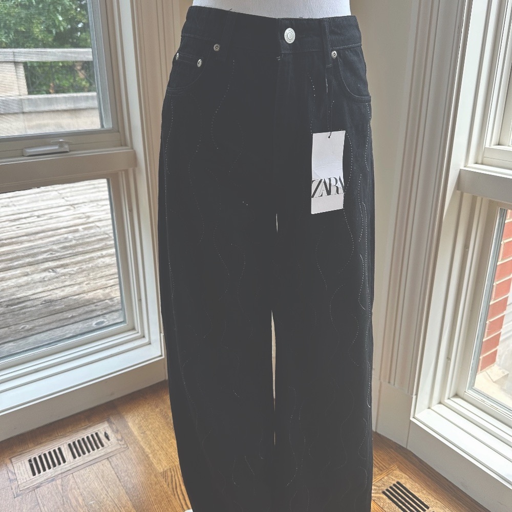 Black Denim Zara Pants with Crystals Size 4